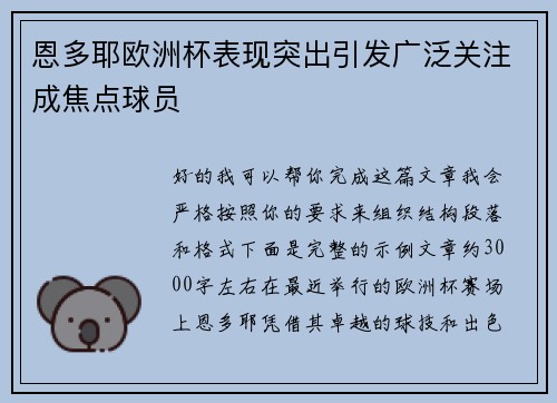 恩多耶欧洲杯表现突出引发广泛关注成焦点球员