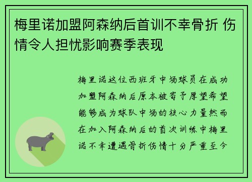 梅里诺加盟阿森纳后首训不幸骨折 伤情令人担忧影响赛季表现